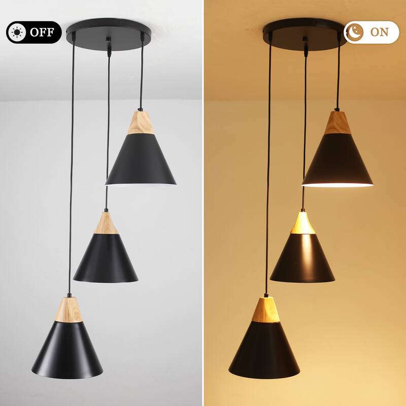 3-Light 9.4"W Metal Wood Island Pendant Lights for Kitchen Living Room
