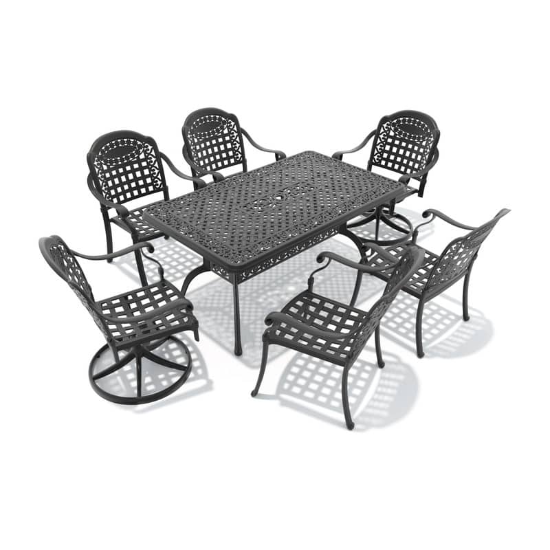 7-Piece Outdoor Dining Set with 1 Table and 6 Chairs, All-Weather Aluminum Outdoor Patio Sets