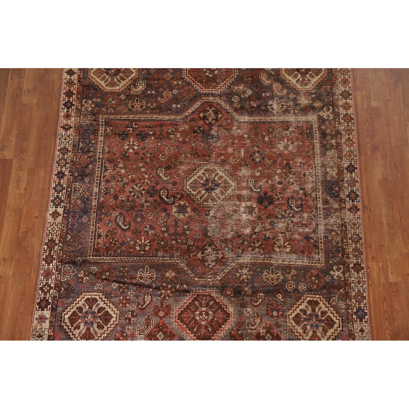 Pre-1900 Antique Qashqai Persian Rug Hand-knotted Wool Carpet - 5'2"x 6'5"