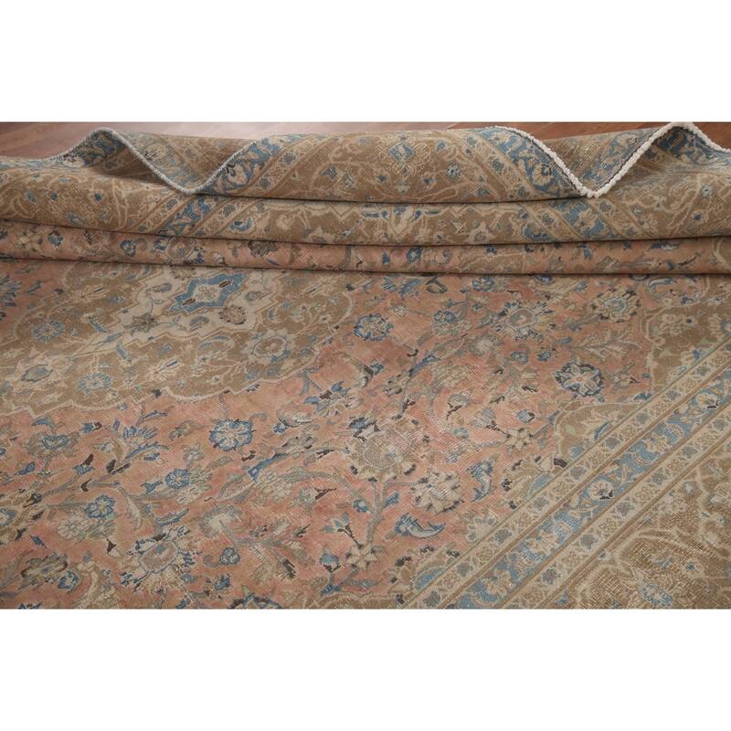 Hand Knotted Oriental 100% Wool Carpet Traditional Floral Pink Mashad Area Rug - 11' 11'' X 8' 9''