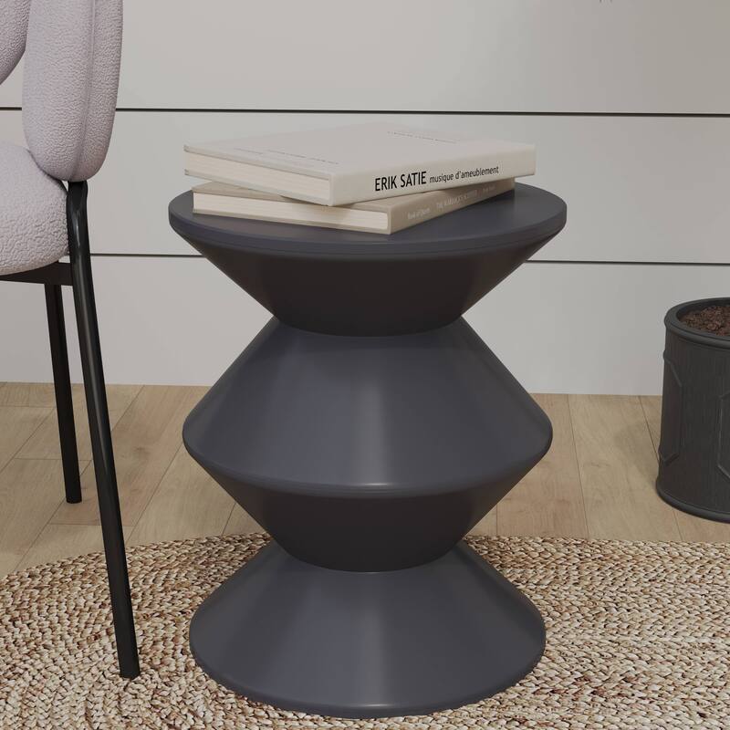 Round Side Table in ABS Plastic with Double-Hourglass Design End Table For Indoor and Outdoor