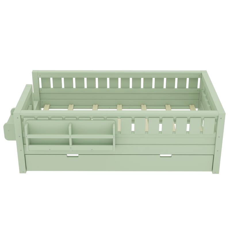 Twin with Built-in Bookshelves and Small Staircase, High-Quality Safety Rails, and Trundle