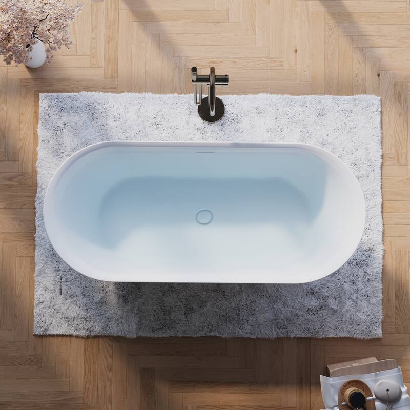 Glossy White Freestanding Soaking Bathtub, 100% Pure Virgin Acrylic with Drain And Overflow