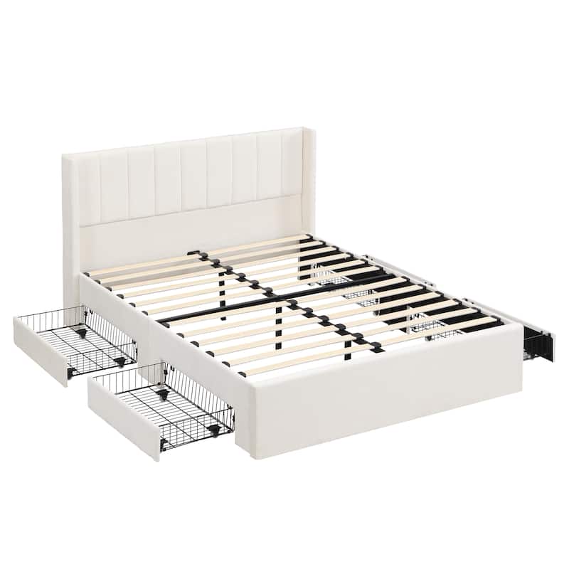 Christopher Knight Home - Modern Upholstered Storage Bed with Drawers and Vertical Headboard