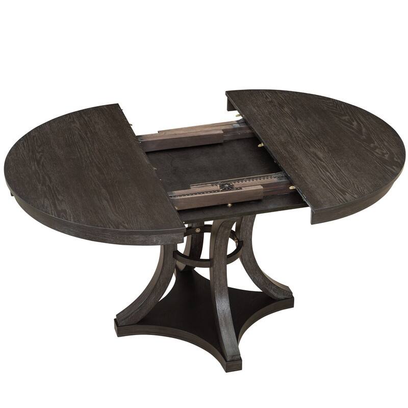 5-Piece Extendable Vintage Dining Set with Round Oak Table and 4 Padded Chairs