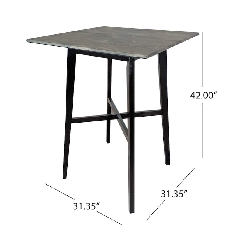 Modern Bar Height 42" Dining Table, Rubberwood Legs and Laminate Table Top, Paladina Marble Finish, Black