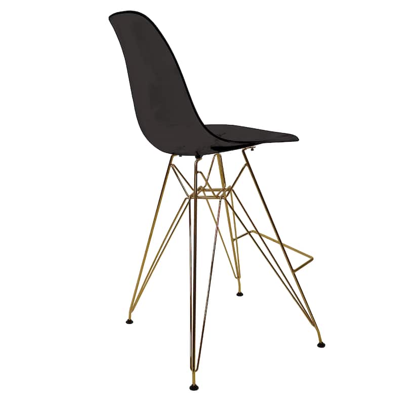 Cresco Modern Ergonomic Acrylic Gold Finish Steel Frame Barstool with Footrest, Sleek Design for Kitchen or Home Bar Seating