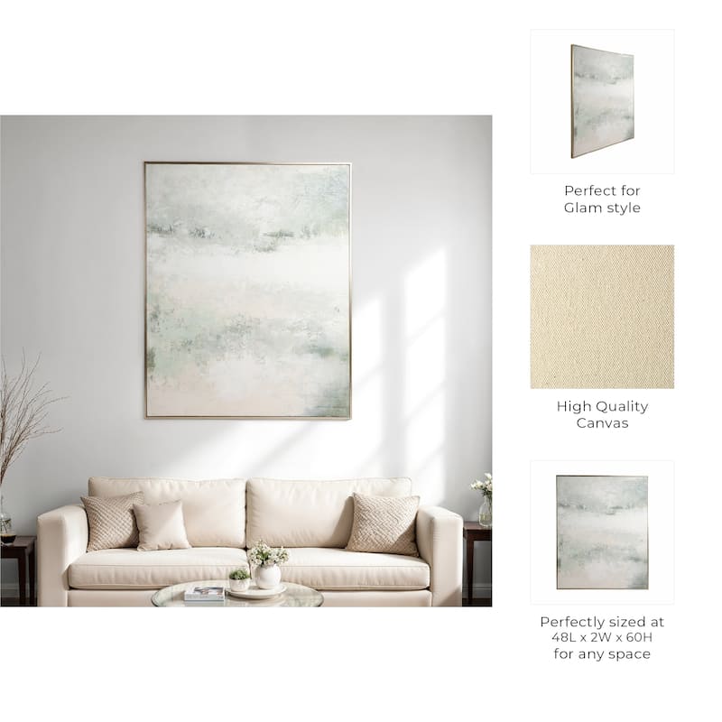 Canvas Wall Art Glam Modern Wood Frame Abstract Design - 60" Green