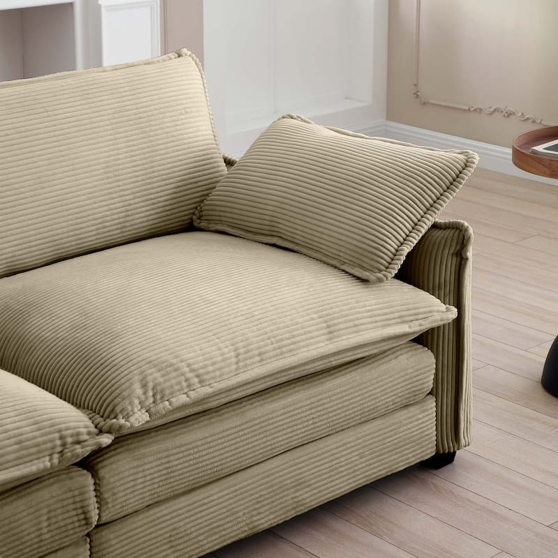 3-piece Corduroy Upholstered L-Shaped Modular Sectional Sofa with Removable Ottoman, 4 Pillows, and Free Combination