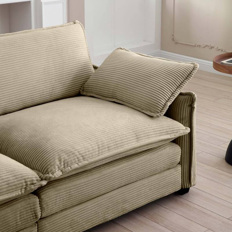Tan 5-piece Oversized Corduroy Upholstered L-Shaped Modular Sectional Sofa with Removable Ottoman and Free Combination