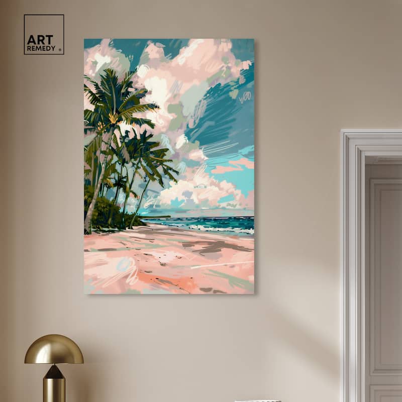Art Remedy Palms Under The Sun Gallery Wrapped Colorful Coastal 1 Piece Canvas Wall Art