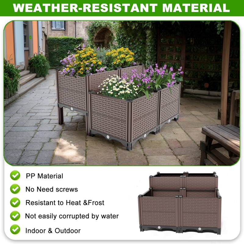 31.5x31.5x19.6in Raised Garden Beds,Polypropylene Planter Boxes,Garden Box with Drain Outlet,Heat and Frost Resistance Planters