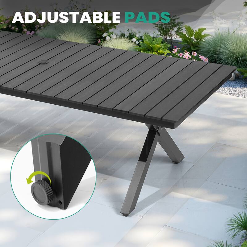 VredHom 11PC Aluminum X Frame Outdoor Patio Dining Set Table with Chairs Umbrella Hole