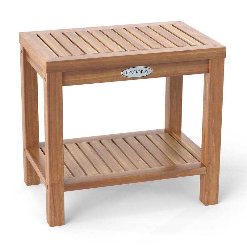Gymax 19 Inch Teak Wood Shower Bench Inside Shower Stool w/ Storage