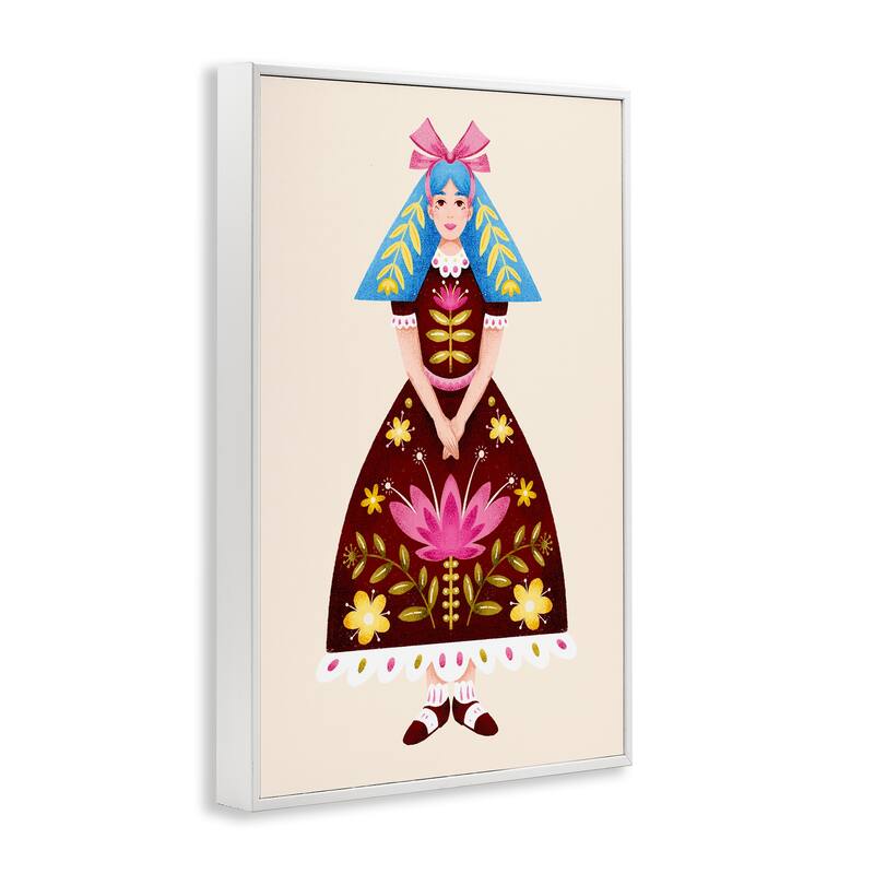 Stupell Blue Haired Folk Girl Framed Giclee Art Design By Hannah Moren