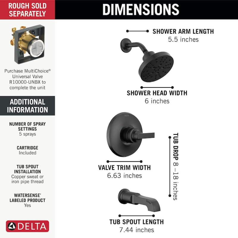 Delta T14489 Tetra Monitor 14 Series Tub and Shower Trim Package with