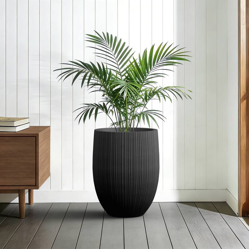 Concrete Round Fluted Planter Pot Barrel-Style with Drainage Holes