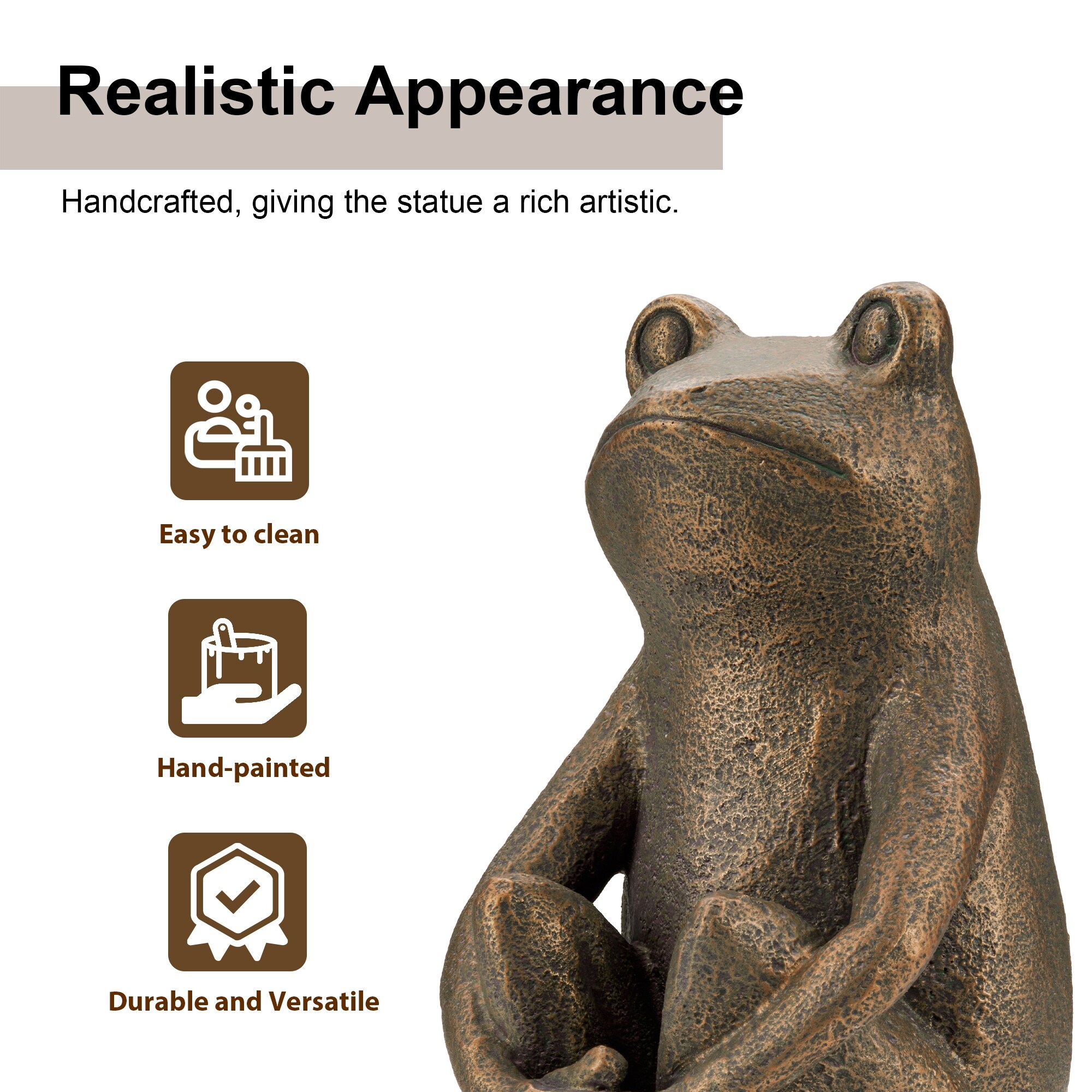 Glitzhome 12''H Resin Bronze Sitting Frog Statue Outdoor Garden