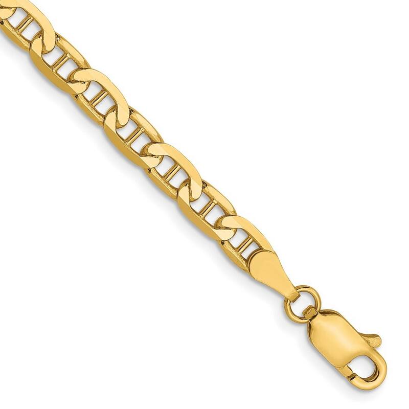 Curata 14k Yellow Gold 3.75mm Concave Mariner Anchor Chain Bracelet