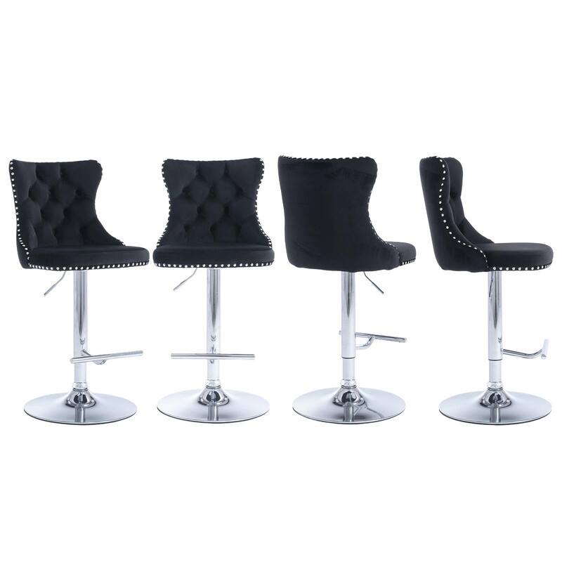 Velvet Upholstered Nailheads Tufted Swivel Bar Stools (Set of 4)