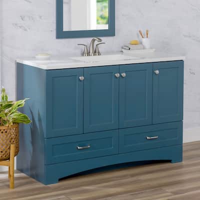 Spring Mill Cabinets Emlyn 48.5" Bathroom Vanity With Shelves, Drawers, and White Sink Top