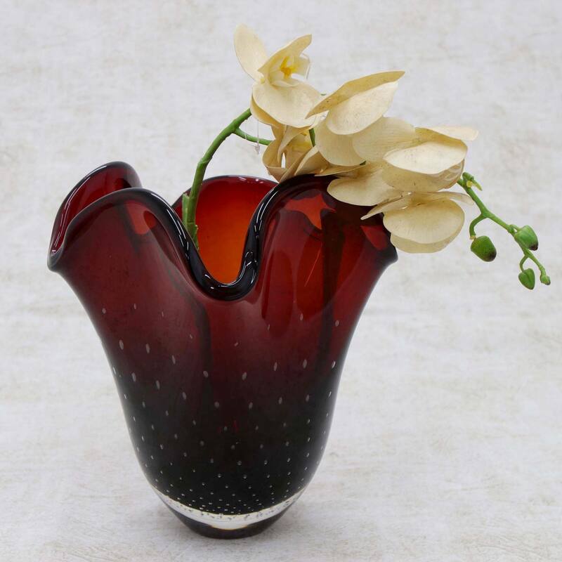 Novica Handmade Red Splash Art Glass Vase (14 Inch) Bed Bath & Beyond