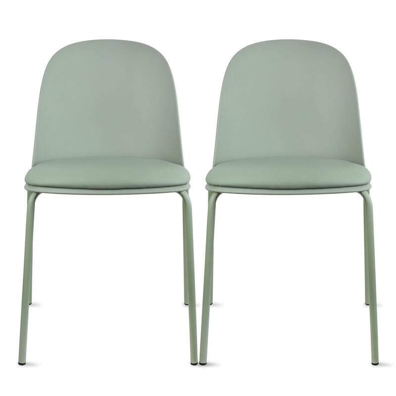 Set of 2 Plastic Eiffel Molded Shell Retro Dining Chairs Accent For Living Room Kitchen Chrome Desk Designer Office - Green