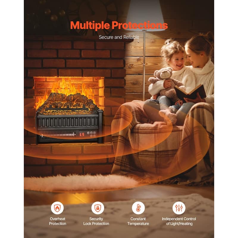 1500W Electric Log Heater with Timer and Remote Adjustable Brightness
