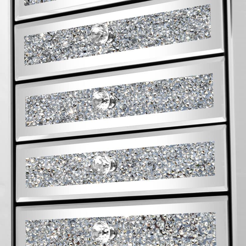 Mirrored Glass Jewelry Armoire with Crushed Diamond Inlay