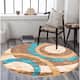Orelsi Collection Abstract Area Rug - 5'2" Round - Beige/Blue