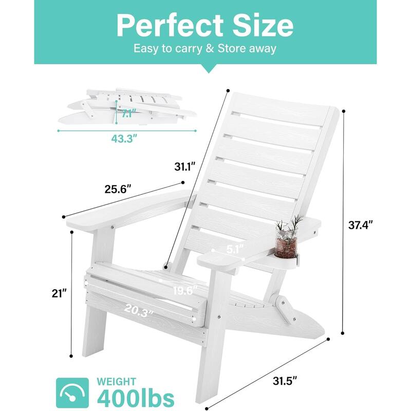 WINSOON HIPS Folding Adirondack Chairs with Arc Back & Cup Holder