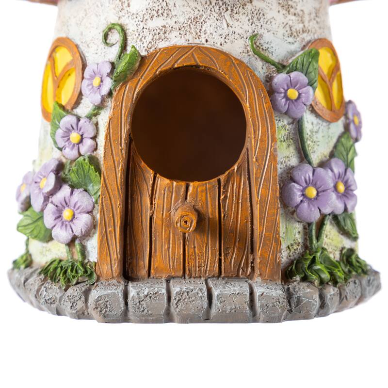 Glitzhome 9''H Resin Pink Yellow Roof Outdoor Garden Birdhouse
