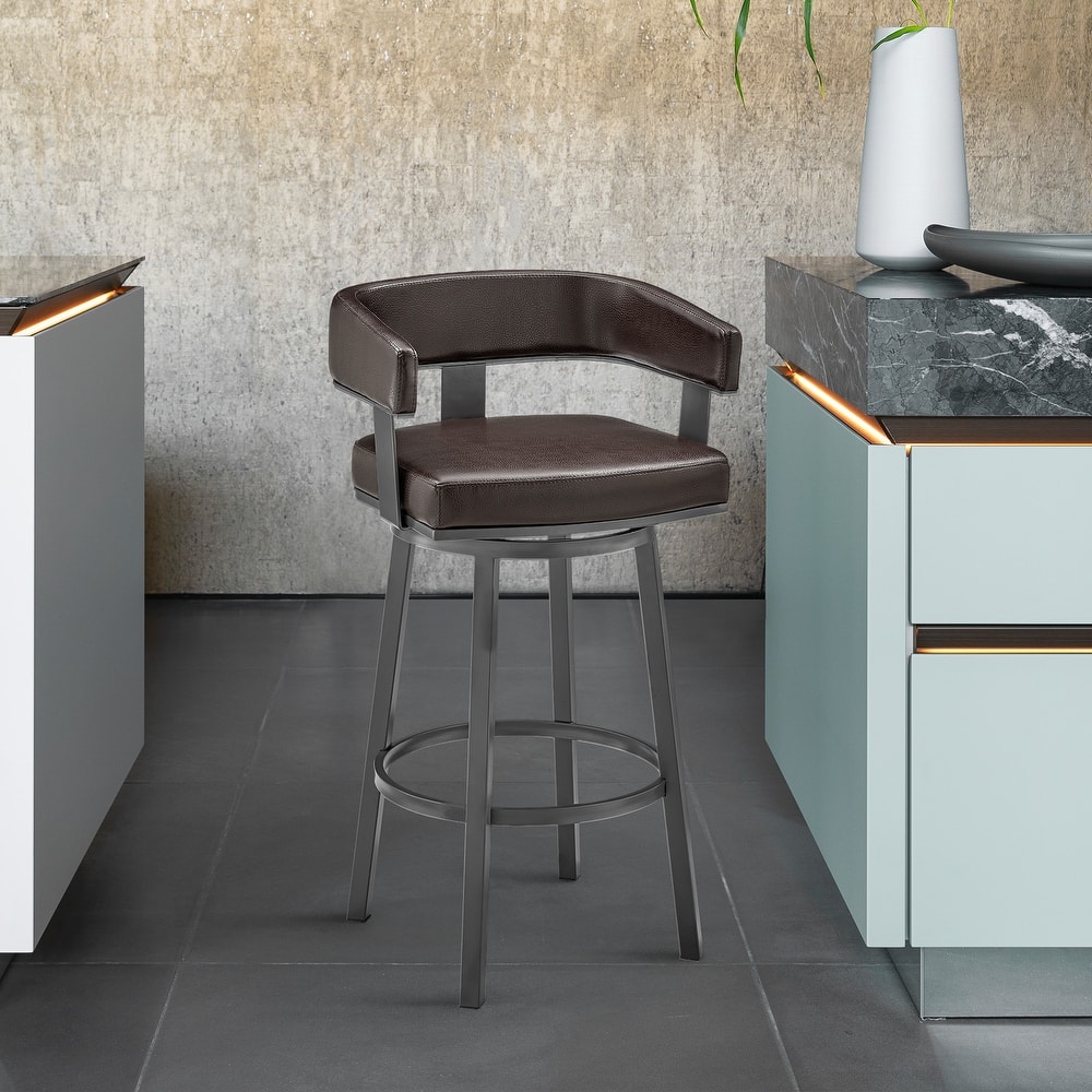 Lorin Upholstered Swivel Counter/Bar Stool in Faux Leather with Arms