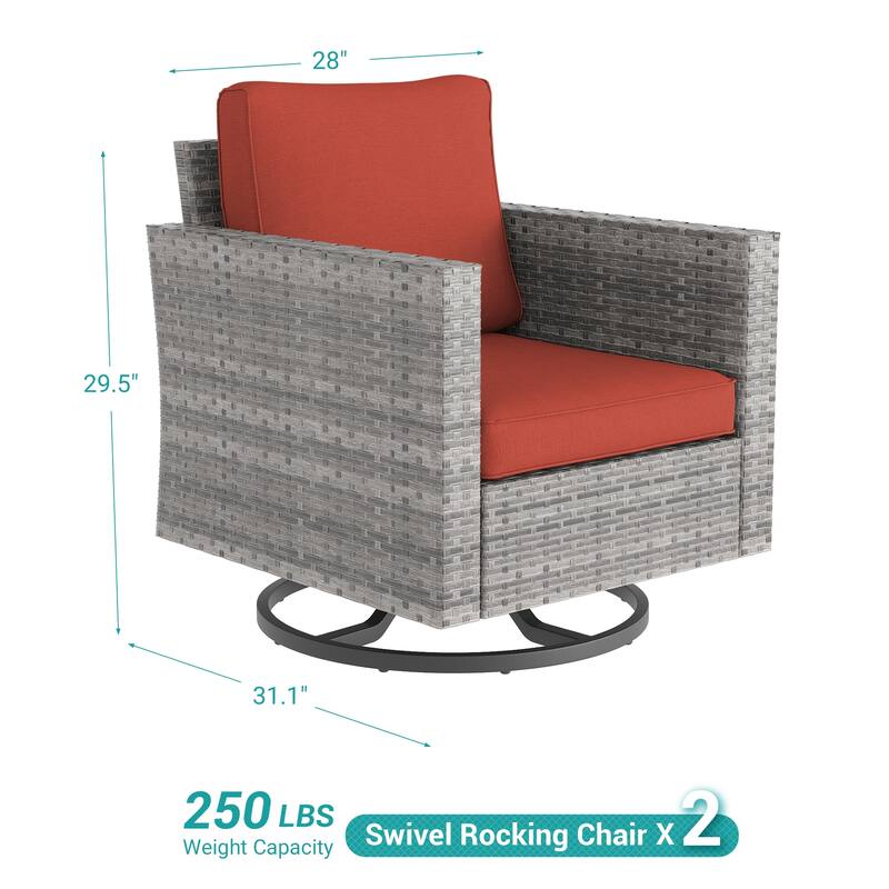 BONOSUKI 2-Piece Patio Chair Set Brown Rattan Swivel Rocking Chair Set, Outdoor Furniture PE Wicker Set