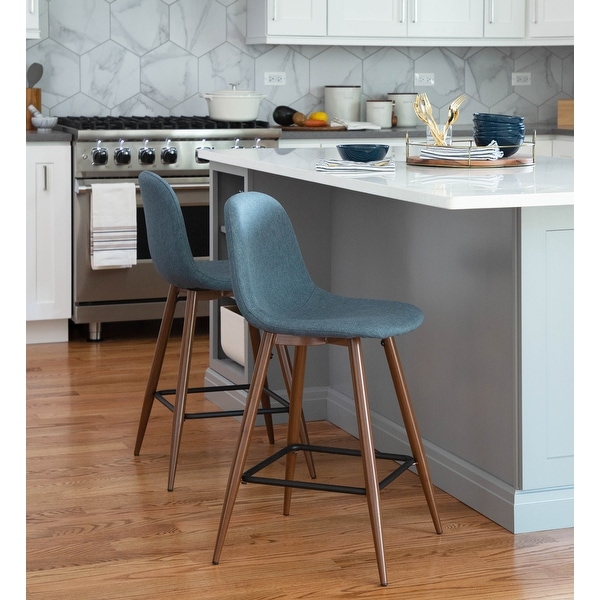 Pebble Mid-Century Modern Upholstered Kitchen Counter Stool (Set of 2) - N/A