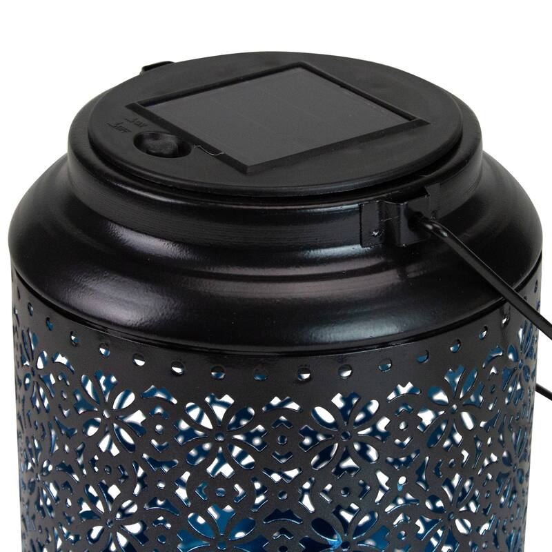 7" Black Integrated Floral LED Solar Outdoor Lantern with Handle - 5