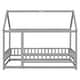 preview thumbnail 9 of 8, Grey Twin Size Wooden Floor Bed with House Roof & Guardrails