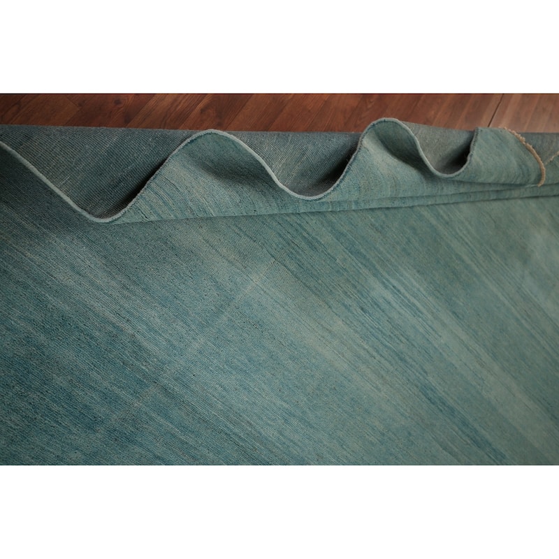 Aqua Blue Gabbeh Modern Area Rug Handmade Wool Carpet - 6'6" x 9'7"
