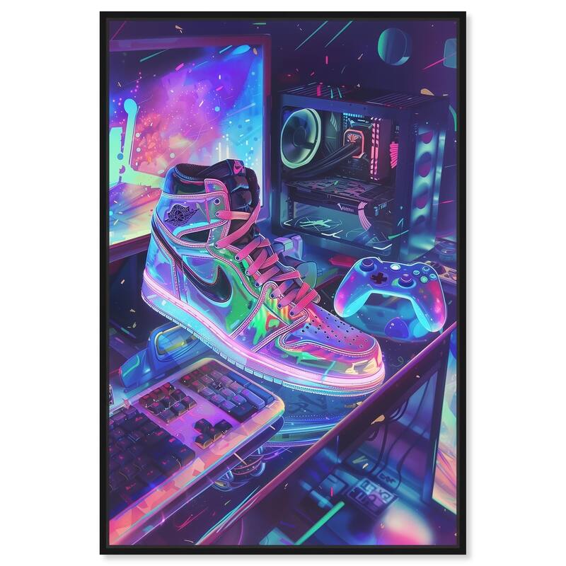Neon Gaming Set Up Canvas by Art Remedy - Black - 24" x 36"