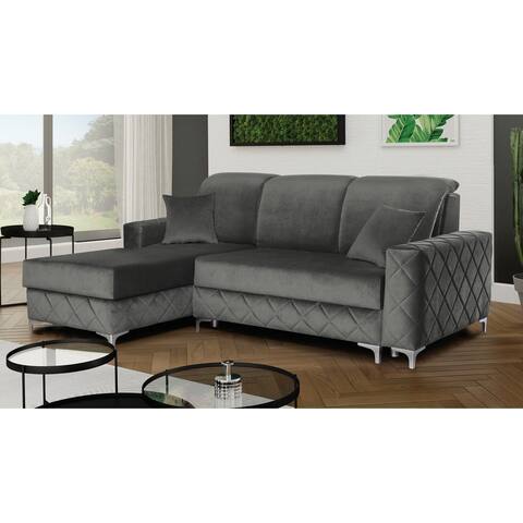 Estero Modern Grey Velvet Upholstered Convertible Sectional Sofa with Left Facing Chaise and Storage