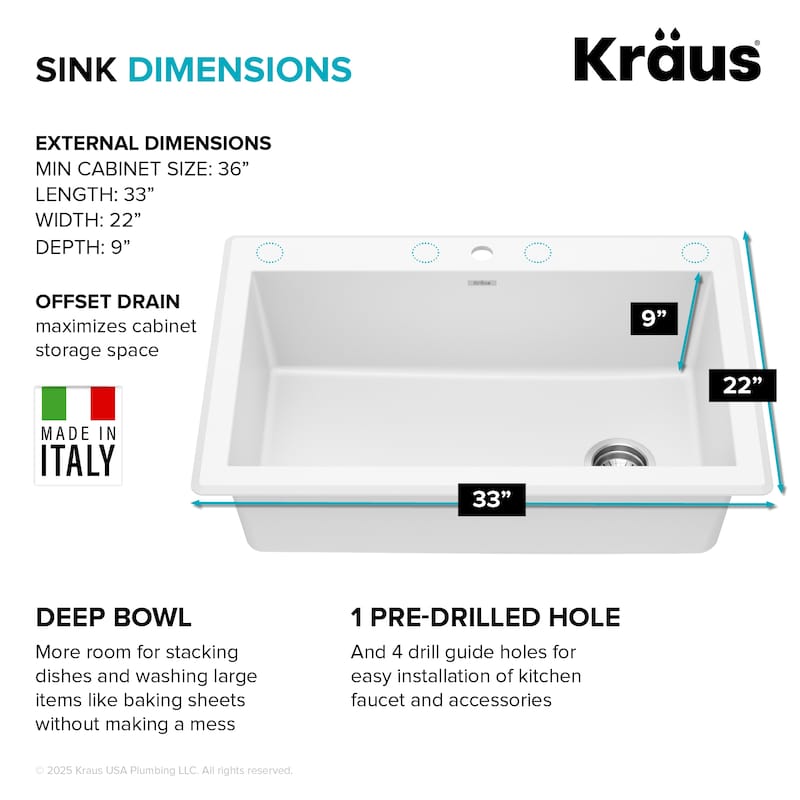 KRAUS Forteza Granite 33 inch Undermount Drop-in Kitchen Sink
