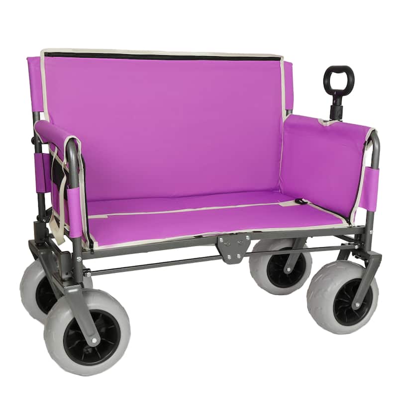 3-in-1 Heavy-Duty Convertible Folding Wagon Cart with Bench Seat & Storage - 500lbs, 180L Capacity Utility Wagon