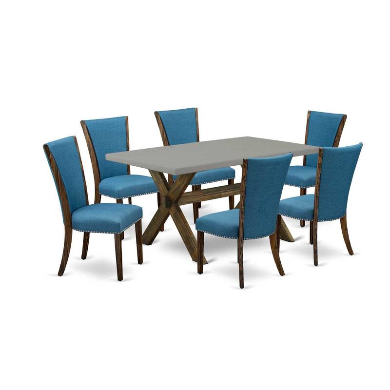 HomeStock 7-Piece Distressed Jacobean Finish Solid Wood Top Dining Table with 6 Parson-Chairs
