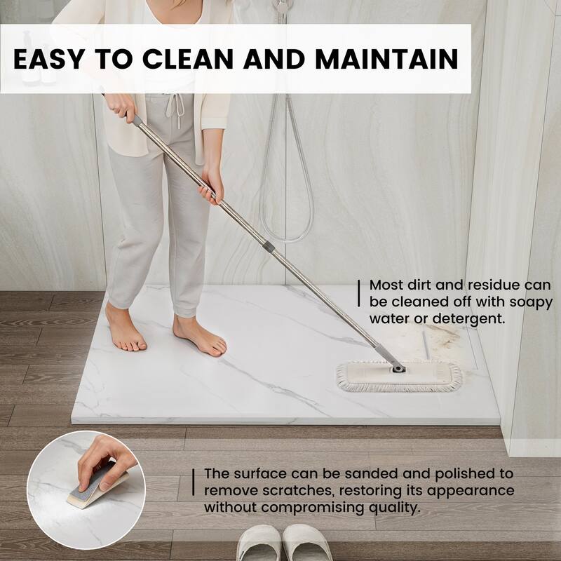 SMC Alcove Shower Pan Base with Reversible Drain, Low Profile, Wheelchair Access, Slip-Resistant, cUPC Certified