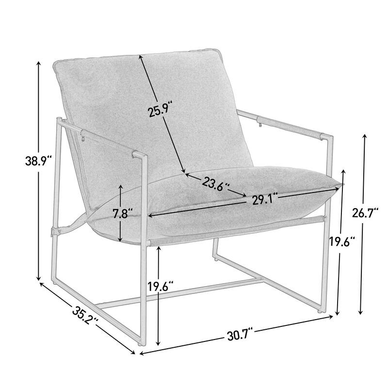 Modern Metal Frame Upholstered Sling Accent Armchair