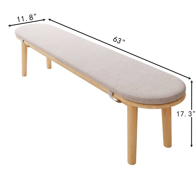Upholstered Dining Bench, Solid Wood Entryway Bench, Fabric End of Bed Bench
