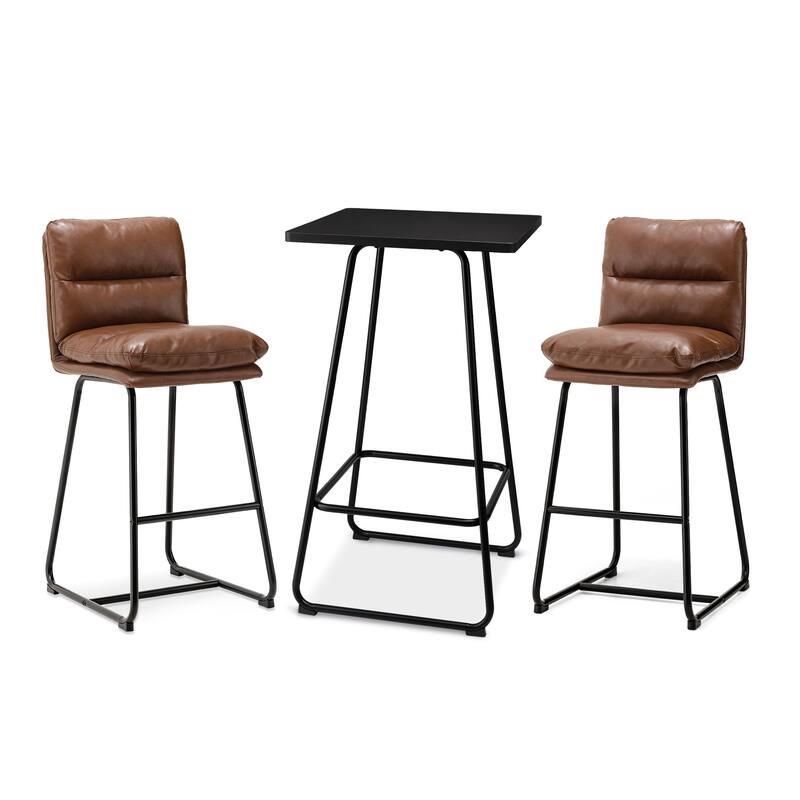 Glitzhome Industrial Modern Set of 3 Pub Table Set with 41"H Square Bar Table and Stools