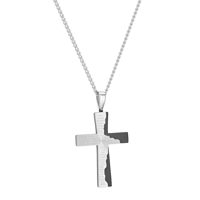 Steel Nation Stainless Steel Lord's Prayer Cross Pendant
