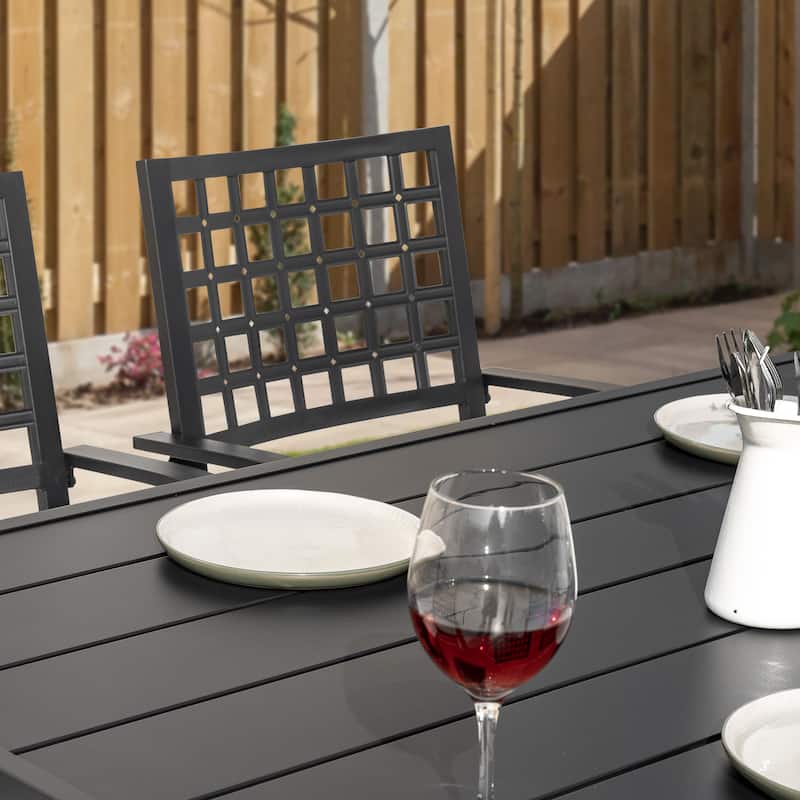 Outdoor 7-Piece Dining Set with 1.57 Inch Umbrella Hole, Iron Frame, Black