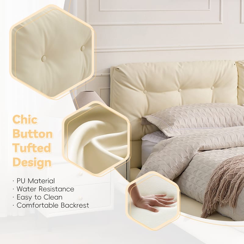 Queen Size Upholstered Floating Bed Frame with LED Lights, Platform Bed with Button-Tufted Headboard, No Box Spring Needed